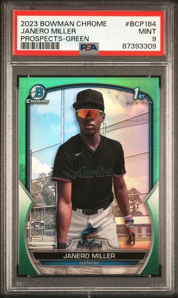 2023 Bowman Chrome Prospects- #BCP 184 Janero Miller Green Refractor #/99 RC PSA 9