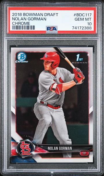 2018 Bowman Draft Chrome #BDC117 Nolan Gorman RC PSA 10