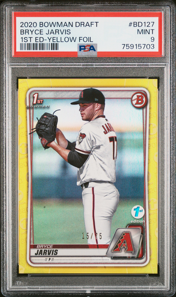 2020 BOWMAN DRAFT 1ST EDITION BD 127 Bryce Jarvis Yellow Foil #/75 RC PSA 9