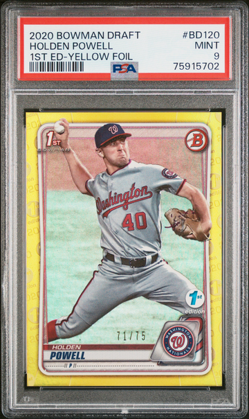 2020 Bowman Draft 1st Edition BD120 Holden Powell Yellow Foil #/75 RC PSA 9