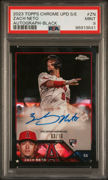 Zach Neto 2023 Topps Chrome Update Sapphire Black PSA 9 auto RC /10 Rookie Card