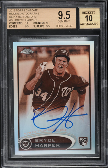 2012 Topps Chrome Bryce Harper Sepia Refractor Auto /75 BGS 9.5 10 Jersey #3 RC