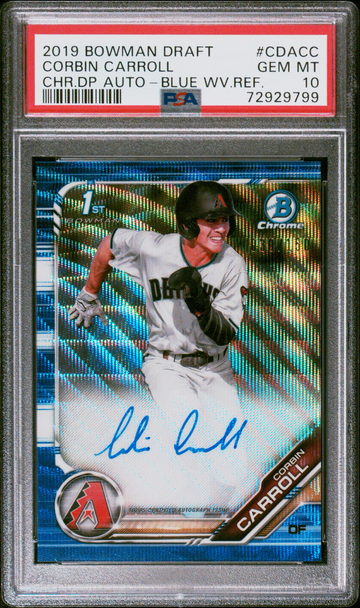 2019 Bowman Chrome Corbin Carroll Blue Wave Refractor Auto /150 PSA 10 RC Card