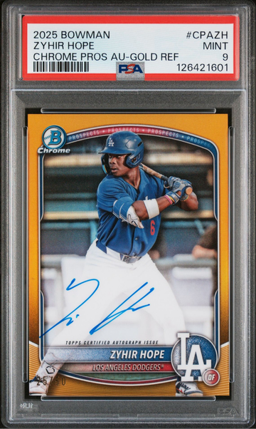 2025 Bowman Chrome Zyhir Hope True Gold Refractor Auto /50 Rookie Card RC PSA 9