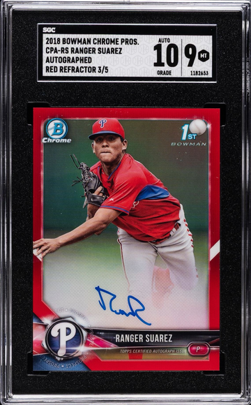 2018 Bowman Chrome RANGER SUAREZ Red Refractor Auto /5 SGC 9 10 Rookie Card RC