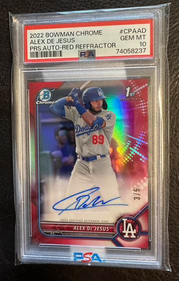 Alex Dejesus PSA 10 Bowman Chrome PSA 10 AUTO RED Refractor RC #ed 3/5 