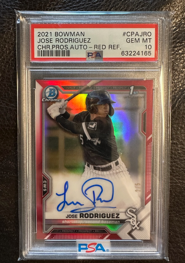 Jose Rodriguez PSA 10 2021 Bowman Chrome Prospect AUTO RED Refractor RC /5