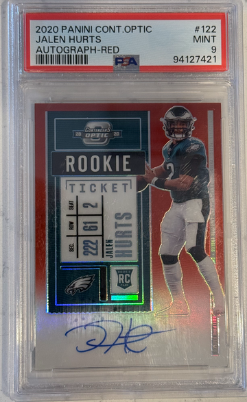 Jalen Hurts 2020 Contenders Optic Rookie Ticket On Card Auto Red #122 /199 RC PSA 9 SB MVP