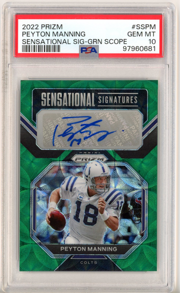 2022 Prizm SSPM Peyton Manning Sensational Signature Green Scope /10 PSA 10