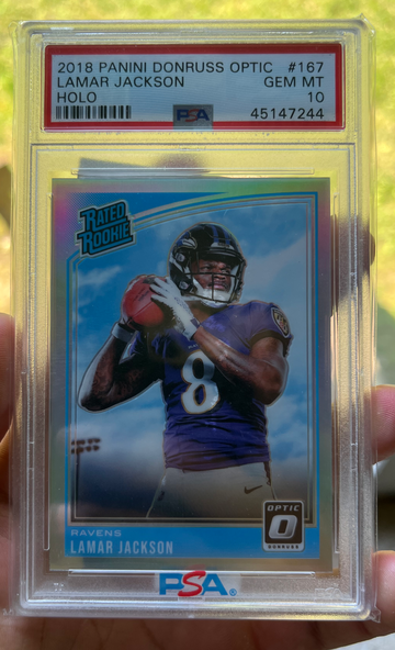 Lamar Jackson 2018 optic holo psa 10
