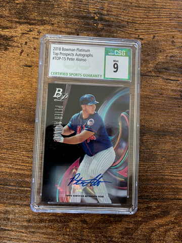 2018 Bowman Platinum Top Prospects Autographs Pete Alonso CSG 9 Auto 10