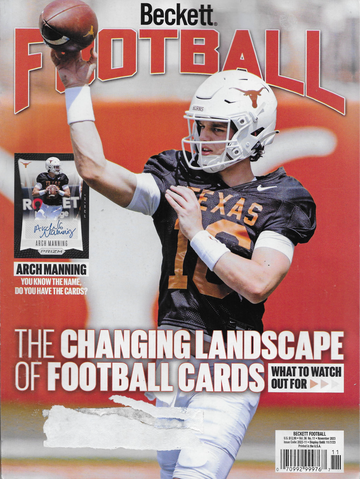 Beckett Football Card Monthly Price Guide Magazine November 2023 Arch Manning University of Texas Longhorns
