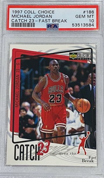 1997 Upper Deck UD Collector's Choice Catch 23 Fast Break 186 Michael Jordan Chicago Bulls PSA 10 Gem Mint