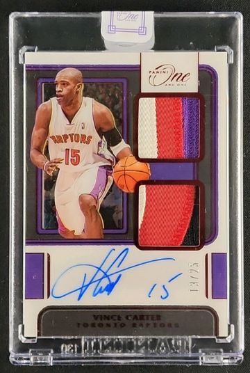 2021 Panini One and One Dual Red Vince Carter PATCH AUTO /25 #DJ-VCT