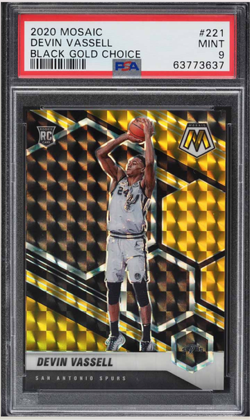 2020-21 Panini Mosaic Basketball Devin Vassell RC Choice Black Gold 5/8 PSA 9 