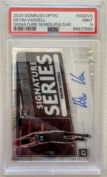 2020-21 Donruss Optic Devin Vassell Signature Series Rookie Auto Pulsar /17 PSA 9