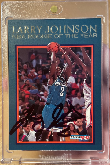 LARRY JOHNSON 1992-93 FLEER NBA ROOKIE OF THE YEAR AUTO AUTOGRAPH CARD w/ STAMP