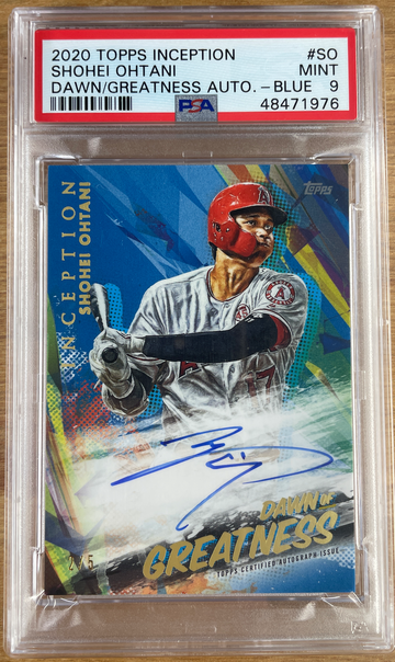 2020 Topps Inception Shohei Ohtani Dawn Of Greatness On-Card Auto Blue #2/5 PSA 9