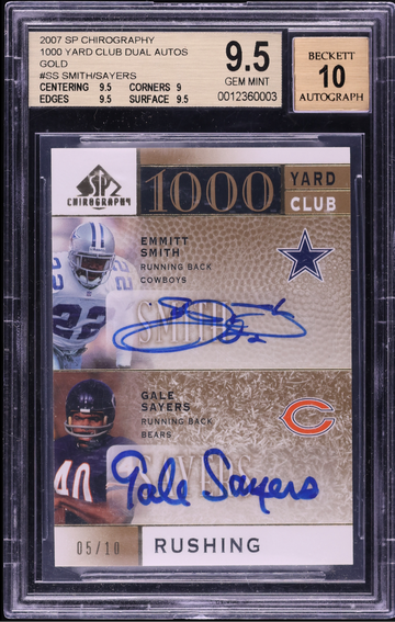 2007 SP Chirography 1000 Yard Emmitt Smith Gale Sayers AUTO GOLD #/10 BGS 9.5
