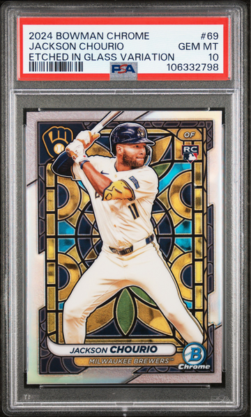 JACKSON CHOURIO 2024 BOWMAN CHROME ETCHED IN GLASS VARIATION #69 PSA 10