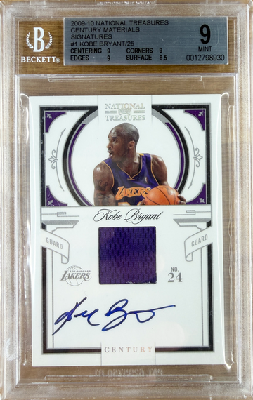 2009 National Treasures Kobe Bryant Century Materials #/25 BGS 9/10 Auto