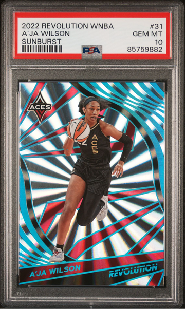 2022 REVOLUTION WNBA A'JA WILSON SUNBURST JERSEY # 22/75 PSA 10 GEM MINT POP 1