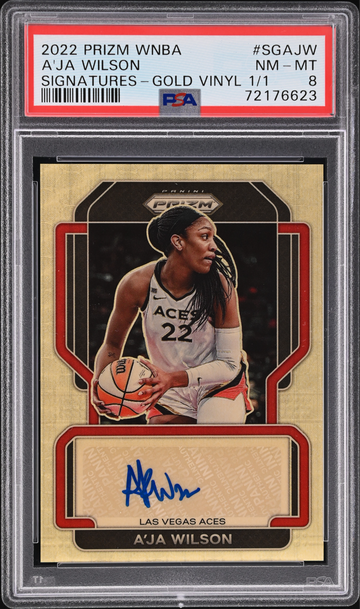 2022 Panini Prizm WNBA A'JA WILSON Gold Vinyl 1/1 Auto PSA 8 NM-MT