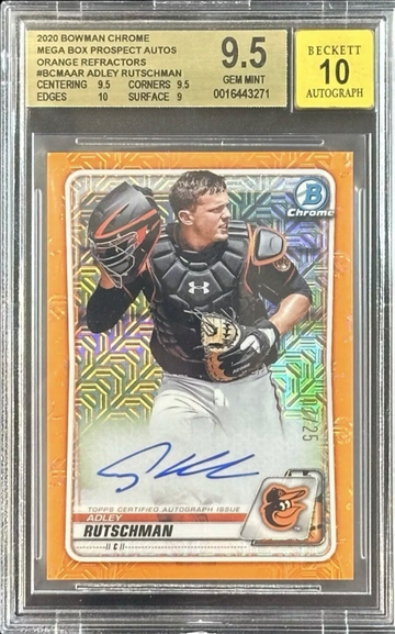 2020 Bowman Chrome MEGA ADLEY RUTSCHMAN ORANGE PROSPECT REFRACTOR AUTO /25 POP 1