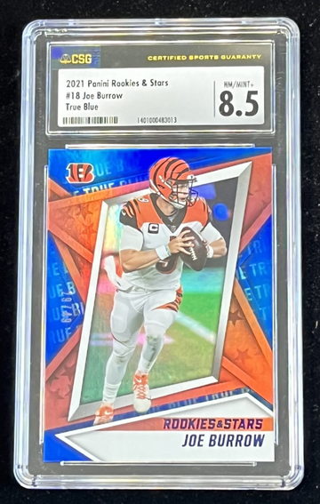 2021 Panini Rookies & Stars JOE BURROW True Blue /49 CSG 8.5 CINCINNATI BENGALS