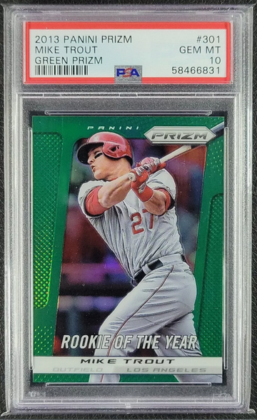 2013 Panini Prizm #301 Mike Trout Green Refractor Rookie Of The Year PSA 10 GEM
