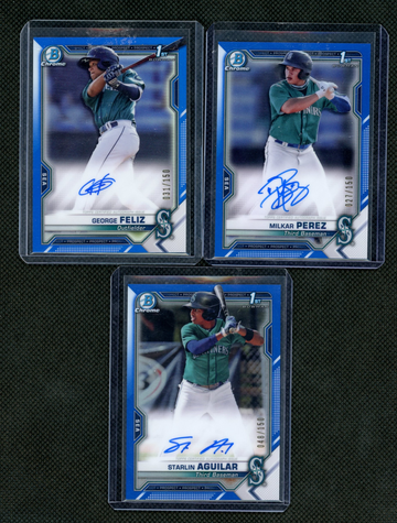 2021 Bowman Chrome Blue Auto /150 Lot - Starlin Aguilar, George Feliz & Milkar Perez
