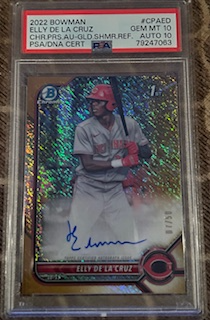 2022 Bowman Elly De La Cruz Chrome Prospect Autographs Gold Shimmer Refractor