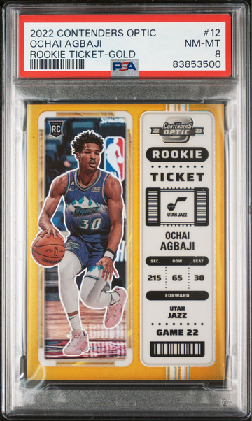 2022 Contenders Optic Ochai Agbaji Rookie Ticket Gold PSA 8