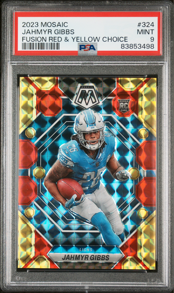 2023 Mosaic Jahmyr Gibbs Fusion Red & Yellow Choice PSA 9