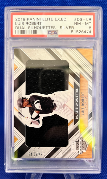 2018 Panini Elite SP /149 Luis Robert Dual Silhouettes SILVER PSA 8 short print patch Chicago White Sox