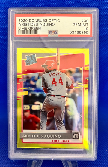 2020 Optic Lime Green SP Aristides Aquino Rookie PSA 10 RC #39 Reds