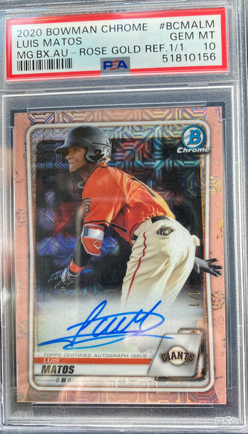 2020 Luis Matos 1/1 Auto PSA 10 Bowman Chrome Rose Gold Giants Rookie 