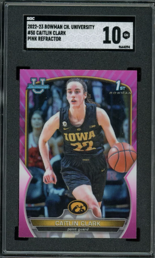 2022 Bowman Chrome University Caitlin Clark 1st pink refractor Sgc 10 Gem Mint