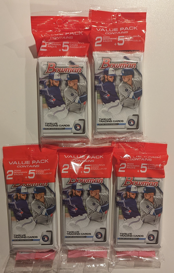 (5) 2020 Bowman Sealed Value Cello Pack lot Camo Witt Dominguez Volpe