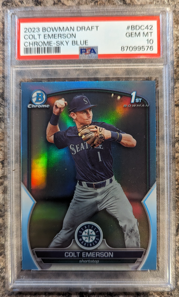 2023 Bowman Chrome Colt Emerson Draft Sky Blue Refractor PSA 10