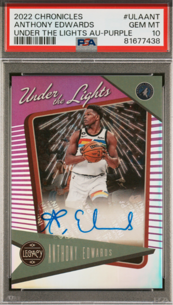 2022 Panini Chronicles ANTHONY EDWARDS Under The Lights Autograph PURPLE PSA 10