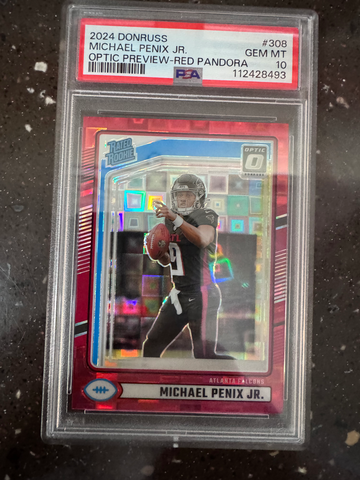  2024 Panini Donruss Optic Preview – Red Pandora Prizm #308 – Michael Penix Jr. – Rated Rookie – PSA 10 GEM MINT