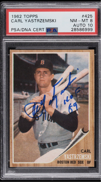1962 Topps Carl Yastrzemski 425 Signed PSA/DNA PSA 8 Auto 10 HOF Inscription