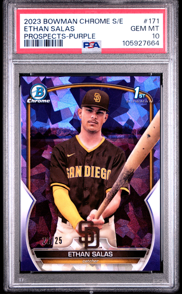 PSA 10 2023 BOWMAN CHROME PROSPECTS SAPPHIRE PURPLE #171 ETHAN SALAS 1st RC /25