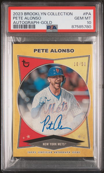 2023 Topps Bklyn Collection Pete Alonso Gold On Card Auto /50 Mets #ACPA PSA 10