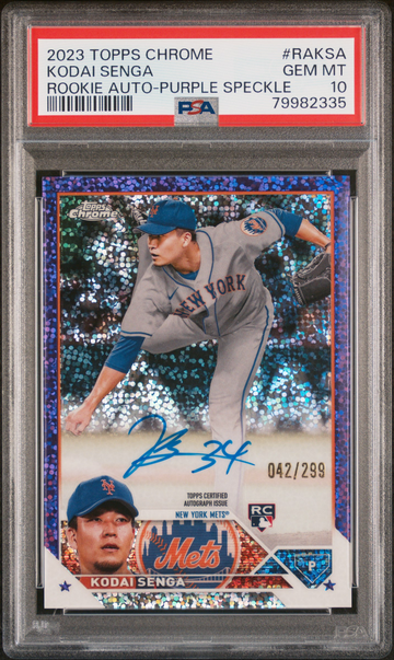 2023 Topps Chrome Rookie Autographs Kodai Senga Purple Speckle Refractor #/299 PSA 10