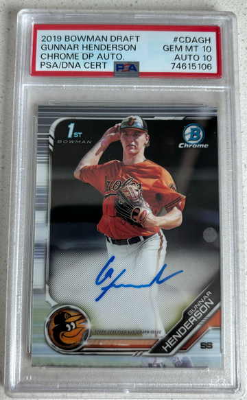 PSA 10 Auto 10 RC 2019 Bowman Chrome Gunnar Henderson RC autograph