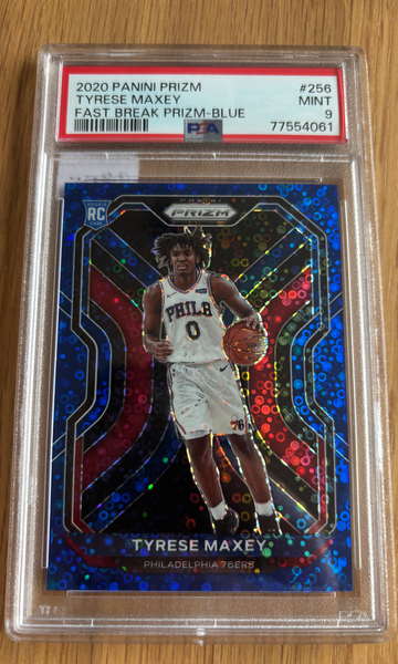 Tyrese Maxey 2020 Prizm Fast Break Blue /175 PSA 9