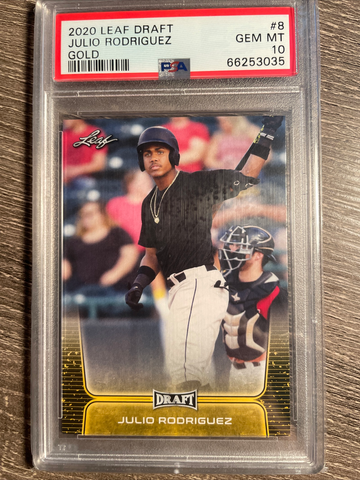 JULIO RODRIGUEZ   PSA 10 GEM MINT   2020 LEAF DRAFT GOLD #8  LOW POP!