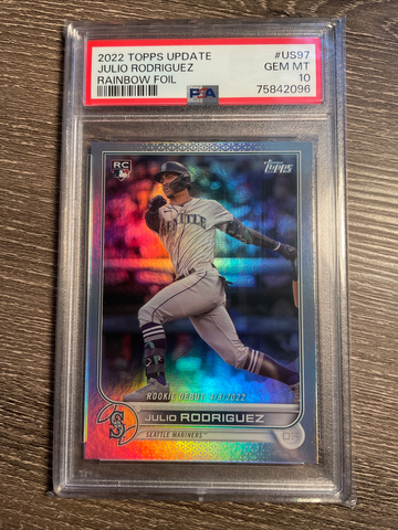 2022 Topps Update Julio Rodriguez RC Debut Rainbow Foil PSA 10 Seattle Mariners